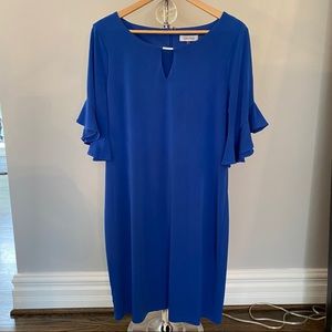 Calvin Klein Blue Ruffle Sleeve Dress Size Large